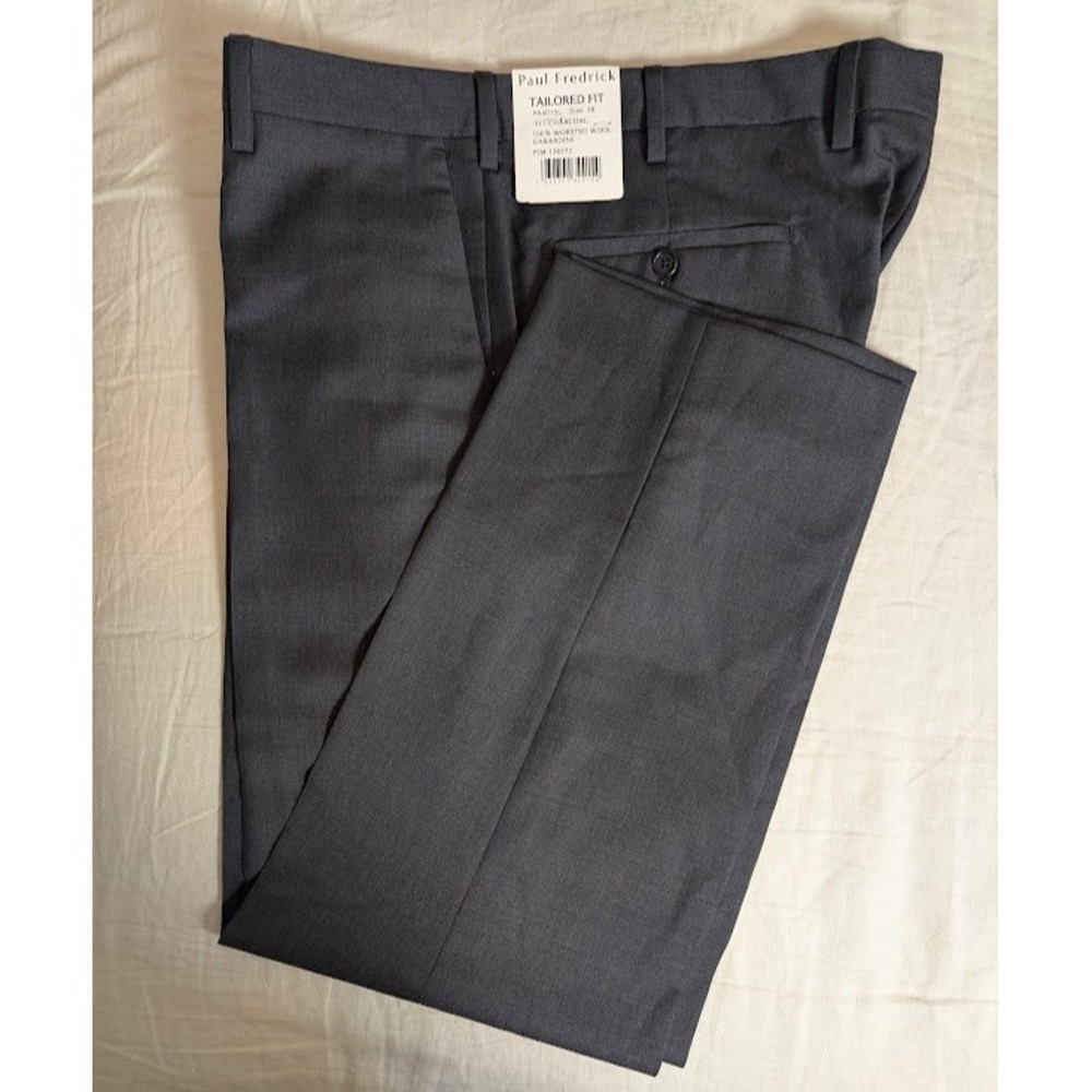 NWT Paul Fredrick Dress‎ Pants Mens 38x29 Charcoal Gray Wool Tailored Fit